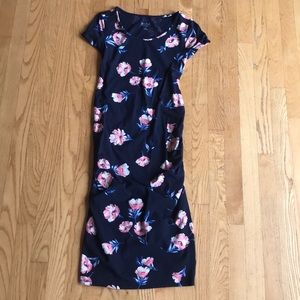 Isabel Navy with Pink Flowers Maternity Midi Dress